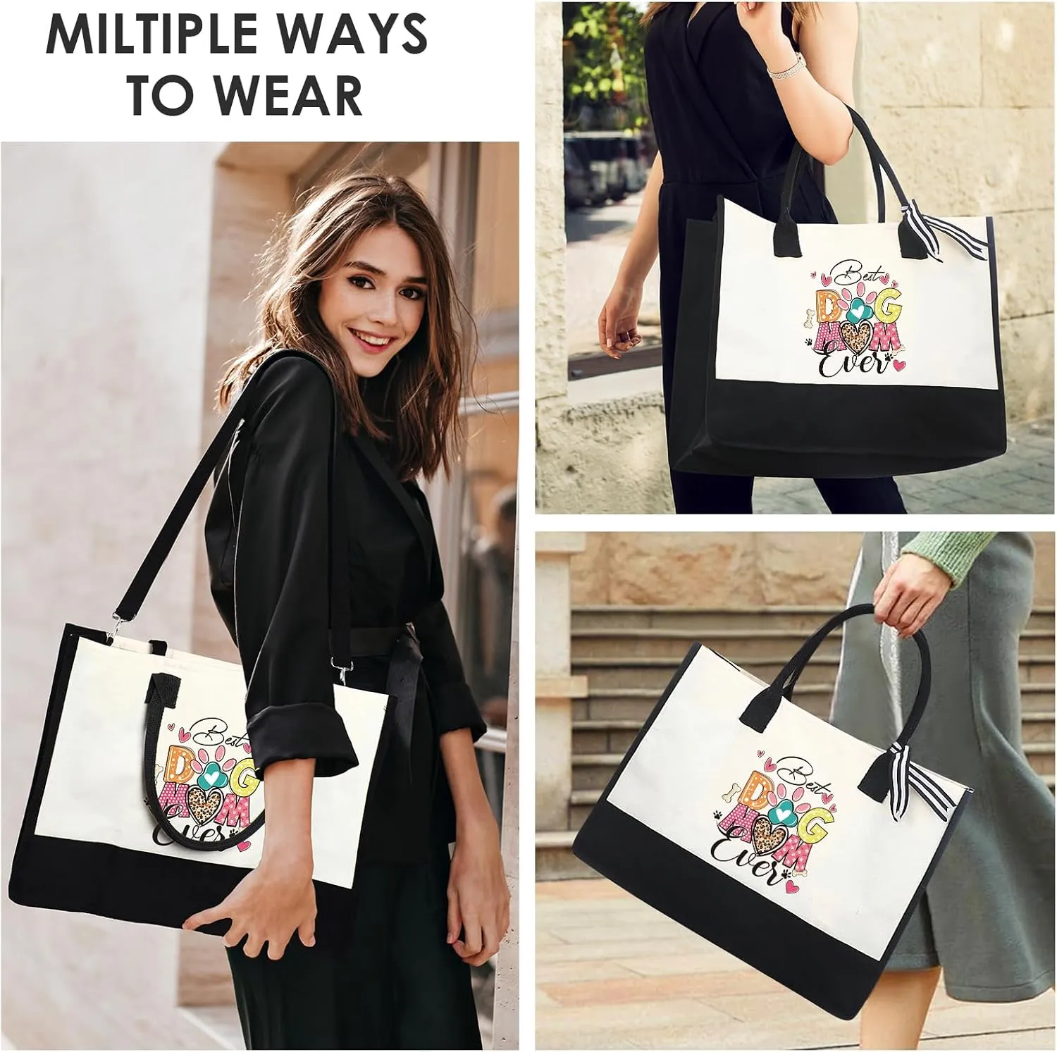 Dog Mom Tote Bag - Personalized Totes Gifts for Women Reusable Storage Handbag for Dogs Lover Girls Mama Her Birthday Mother's Day Graduation Appreciation Gift Party Beach Travel Accessories