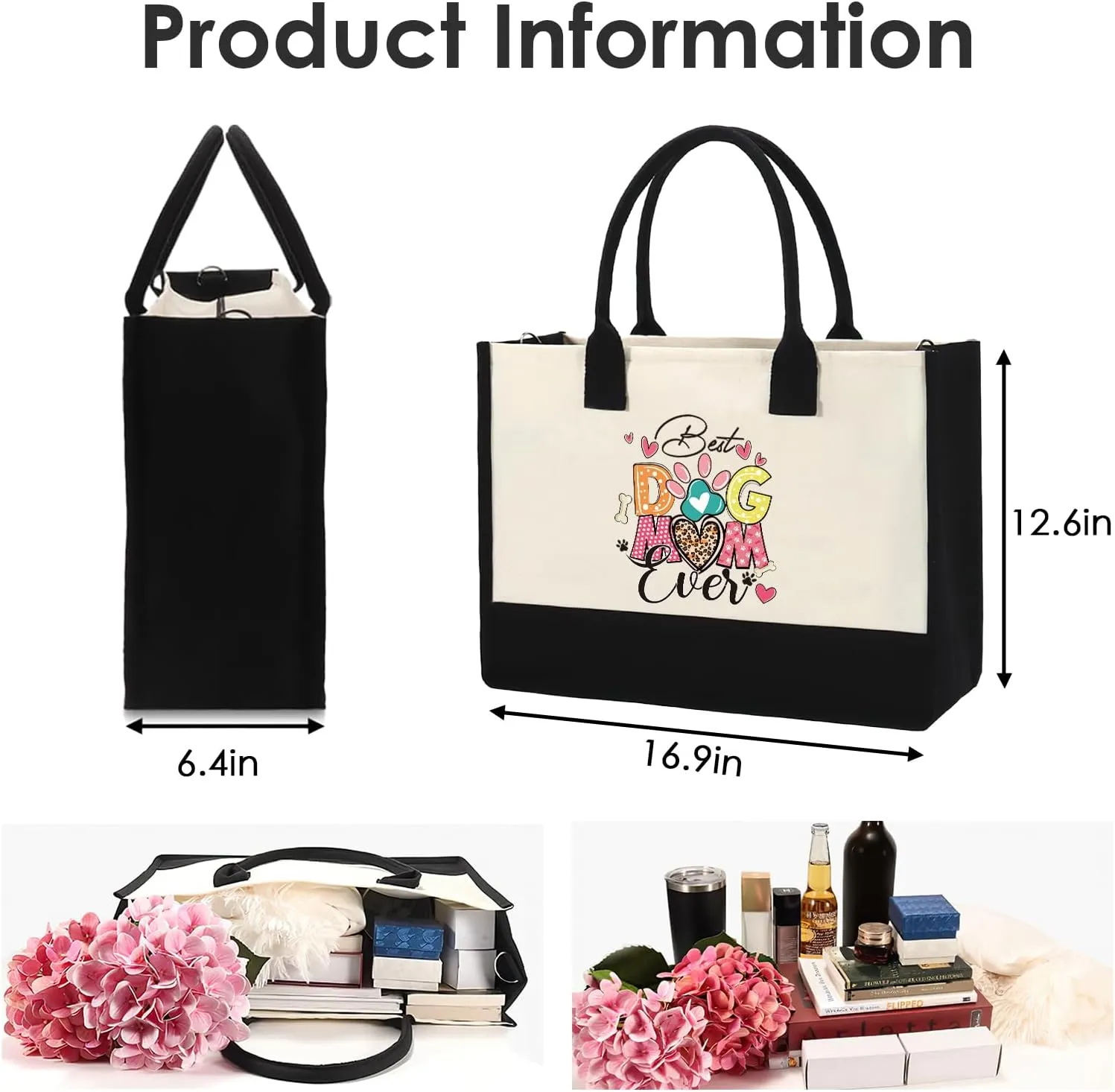 Dog Mom Tote Bag - Personalized Totes Gifts for Women Reusable Storage Handbag for Dogs Lover Girls Mama Her Birthday Mother's Day Graduation Appreciation Gift Party Beach Travel Accessories