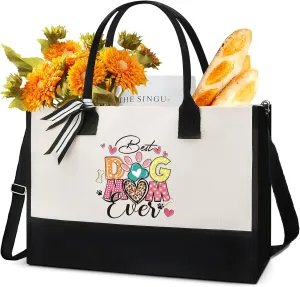 Dog Mom Tote Bag - Personalized Totes Gifts for Women Reusable Storage Handbag for Dogs Lover Girls Mama Her Birthday Mother's Day Graduation Appreciation Gift Party Beach Travel Accessories