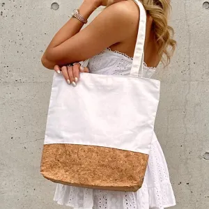 Donna Cork Tote Bag in White Canvas