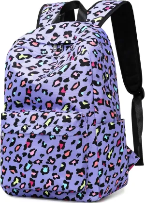 DSIUE Backpack for School Girls Backpacks for Kids Leopard Bookbag for Elementary Middle School Bags Lightweight Travel Back Pack