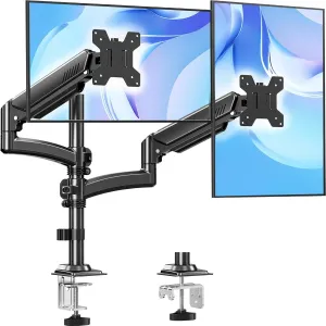 Dual Monitor Stand Holds Max 22 lbs Each, Dual Monitor Mount Height up to 26.6 inch, Gas Spring Monitors Arm for 13-32 inch Computer, VESA Mount with C-clamp & Grommet Mounting, Freelift Black