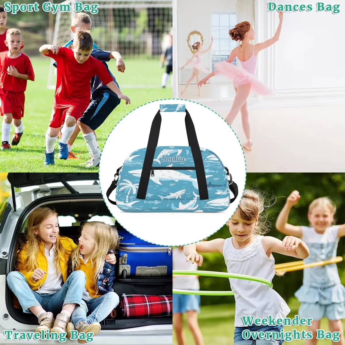 Duffel Bags for Kids Gym Bag with Name Personalized Small Dance Bag for Girls Luggage Bags Kids Duffel Bag Boy Blue Sea Animals