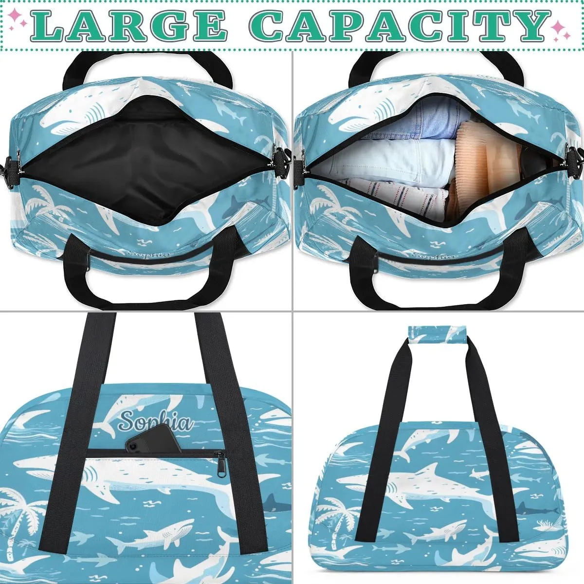 Duffel Bags for Kids Gym Bag with Name Personalized Small Dance Bag for Girls Luggage Bags Kids Duffel Bag Boy Blue Sea Animals