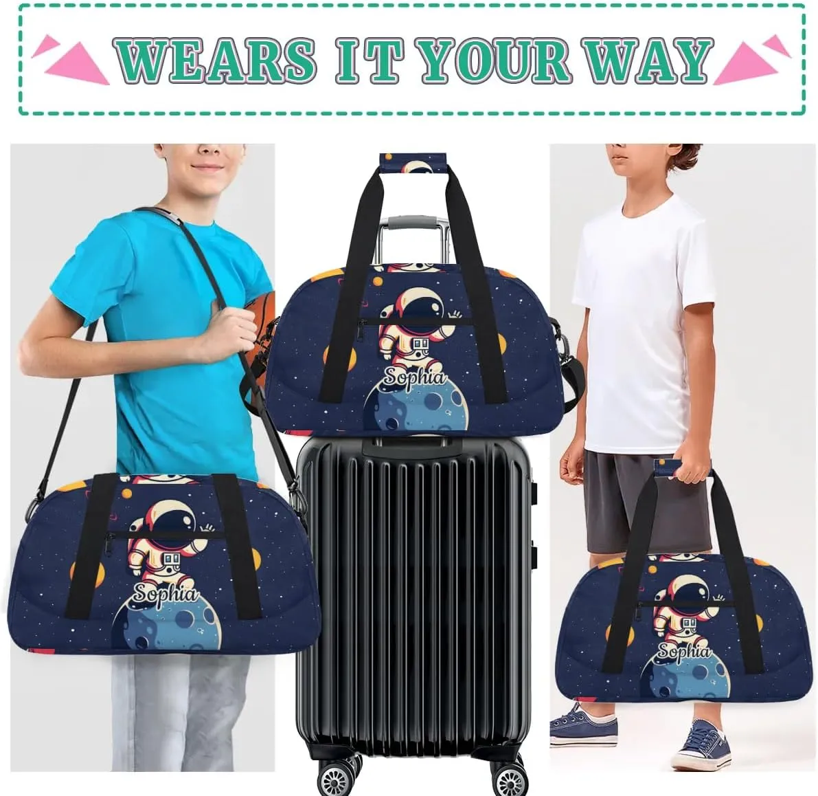 Duffel Bags for Kids Gym Bag with Name Personalized Small Dance Bag for Girls Luggage Bags Kids Duffel Bag Boy Cute Astronaut