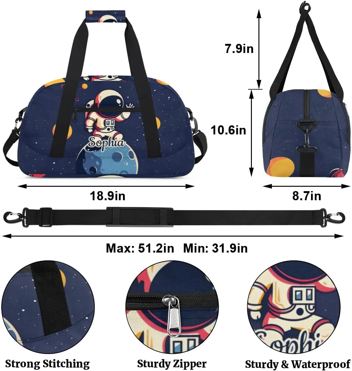 Duffel Bags for Kids Gym Bag with Name Personalized Small Dance Bag for Girls Luggage Bags Kids Duffel Bag Boy Cute Astronaut
