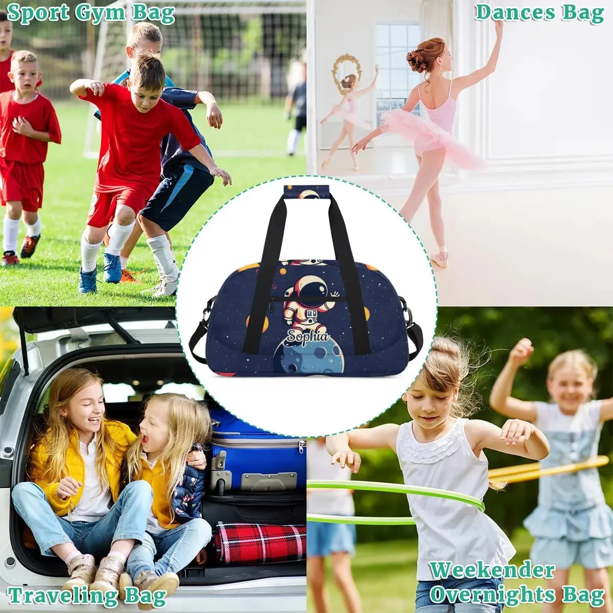 Duffel Bags for Kids Gym Bag with Name Personalized Small Dance Bag for Girls Luggage Bags Kids Duffel Bag Boy Cute Astronaut