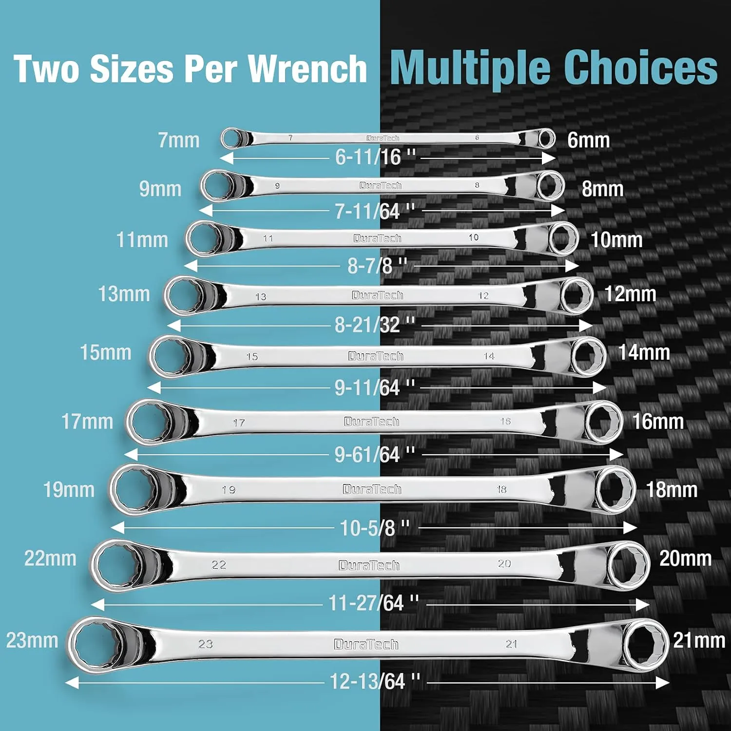 DURATECH Offset Box Wrench Set, Metric, 9-Piece, 6-23mm, 75-Degree, CR-V Steel, Organized in Rolling Pouch