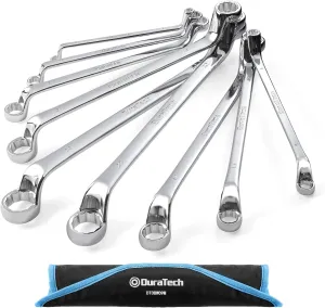 DURATECH Offset Box Wrench Set, Metric, 9-Piece, 6-23mm, 75-Degree, CR-V Steel, Organized in Rolling Pouch