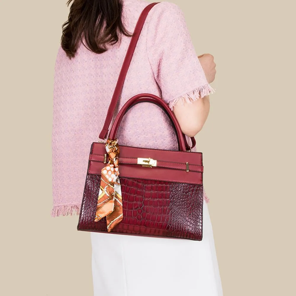 Elegant Women's Crocodile Pattern Leather Handbag Set - 3PCS Fashion Tote & Crossbody Purse