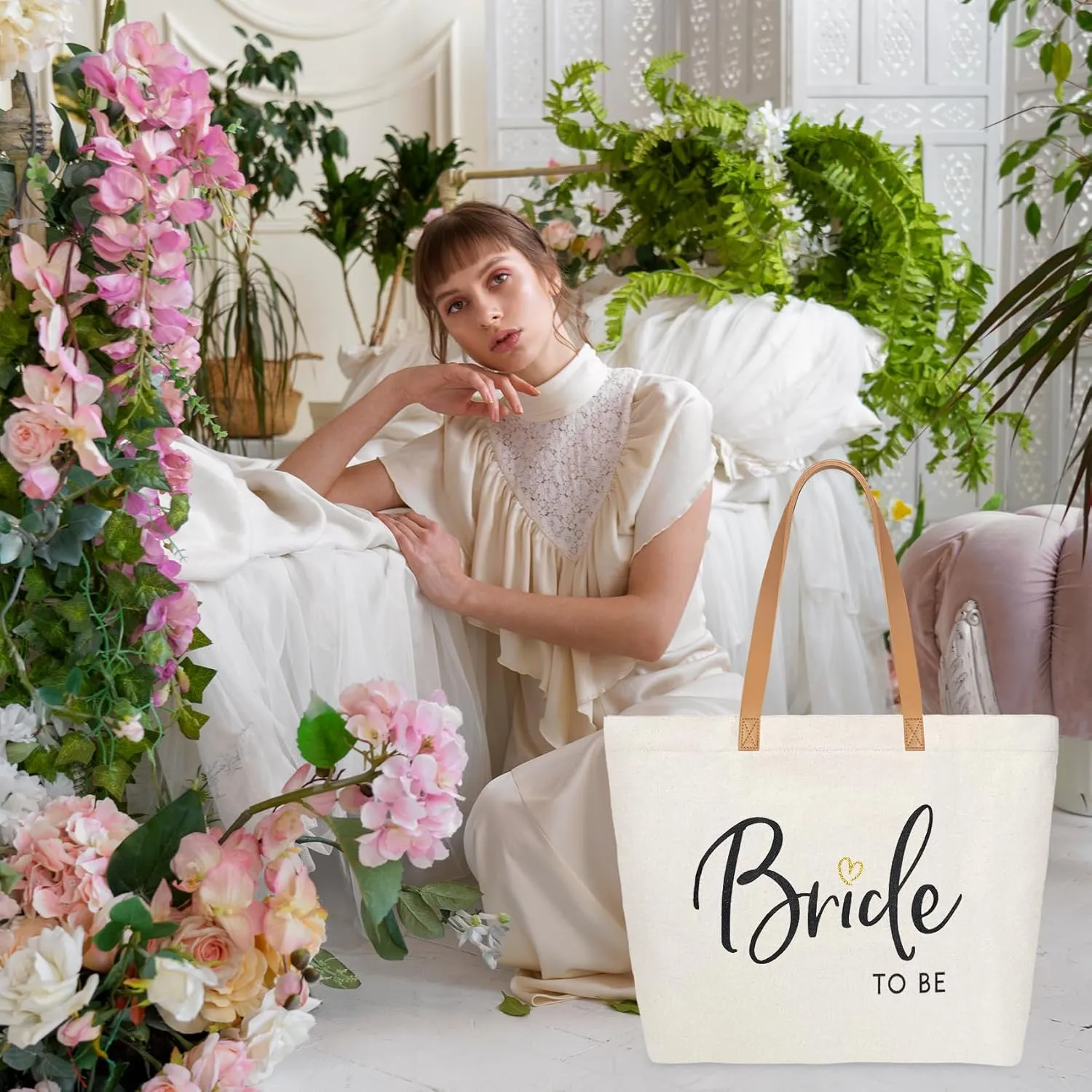 ELEGANTPARK Bride Gifts Bride to Be Bag Wedding Gifts Bridal Shower Bachelorette Party Honeymoon Large Travel Shoulder Bag Canvas Totes with Zipper