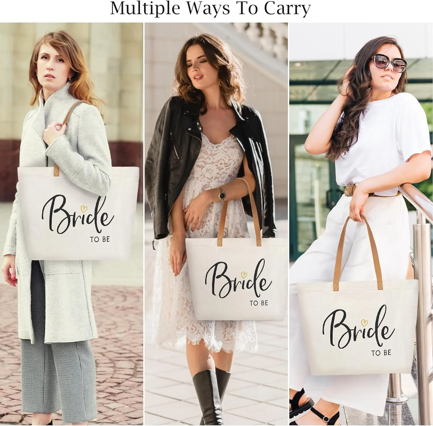ELEGANTPARK Bride Gifts Bride to Be Bag Wedding Gifts Bridal Shower Bachelorette Party Honeymoon Large Travel Shoulder Bag Canvas Totes with Zipper