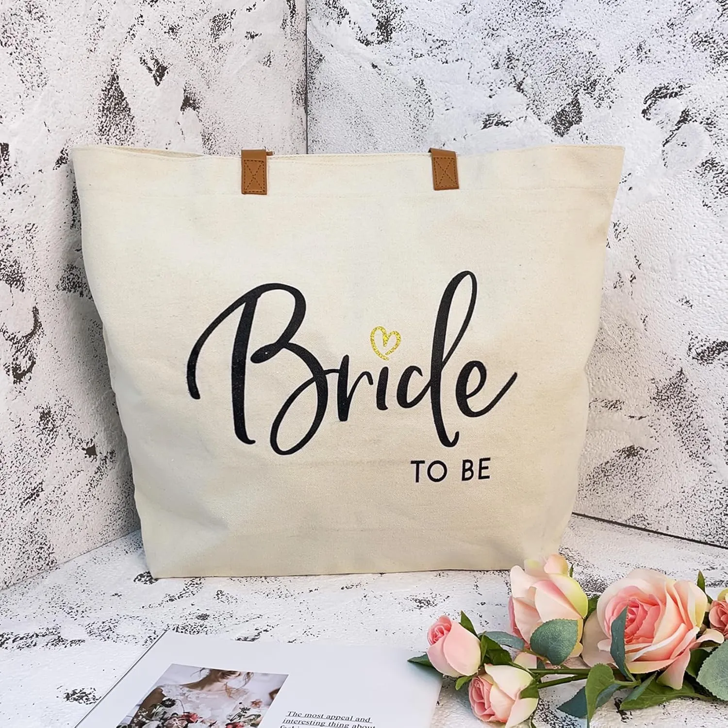 ELEGANTPARK Bride Gifts Bride to Be Bag Wedding Gifts Bridal Shower Bachelorette Party Honeymoon Large Travel Shoulder Bag Canvas Totes with Zipper