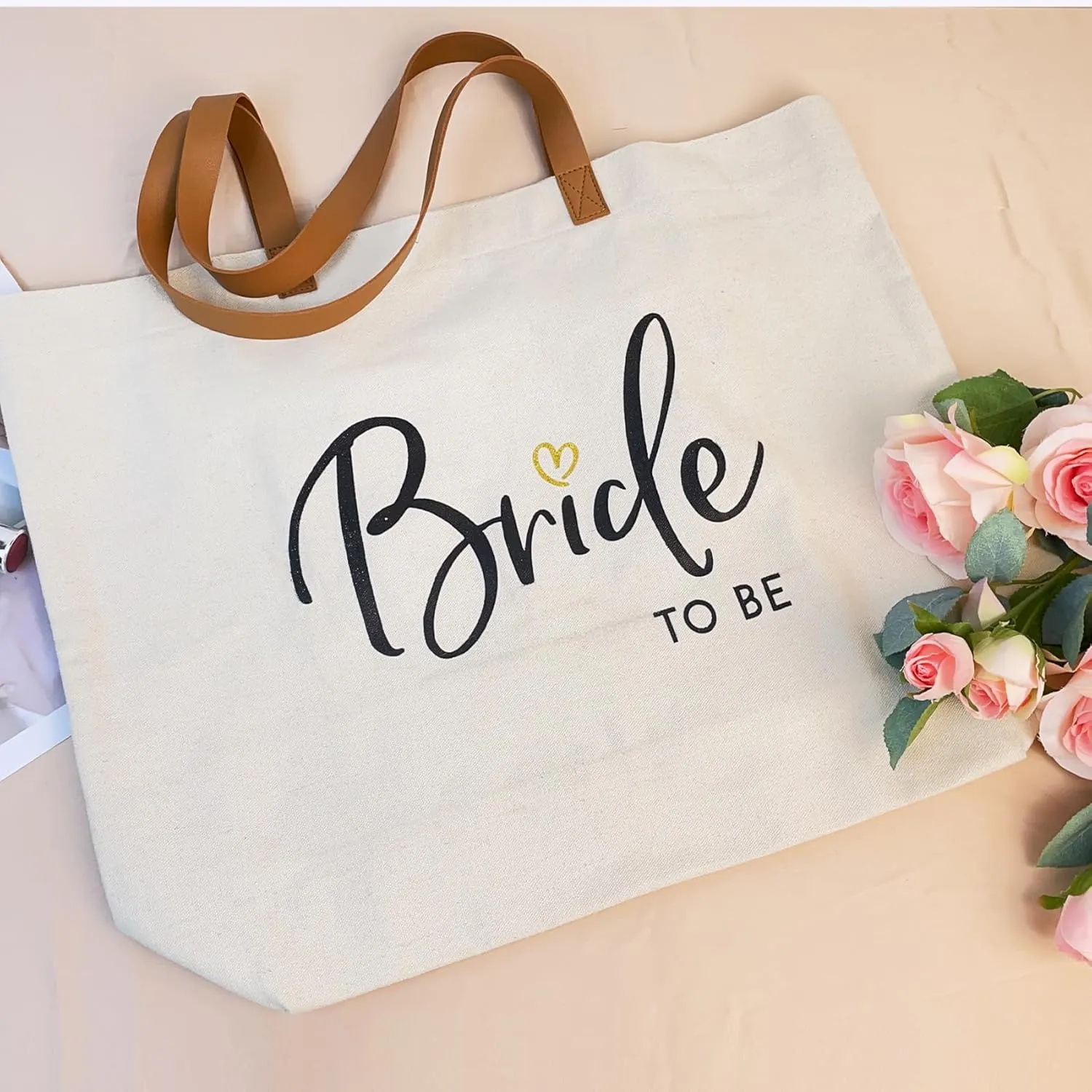 ELEGANTPARK Bride Gifts Bride to Be Bag Wedding Gifts Bridal Shower Bachelorette Party Honeymoon Large Travel Shoulder Bag Canvas Totes with Zipper