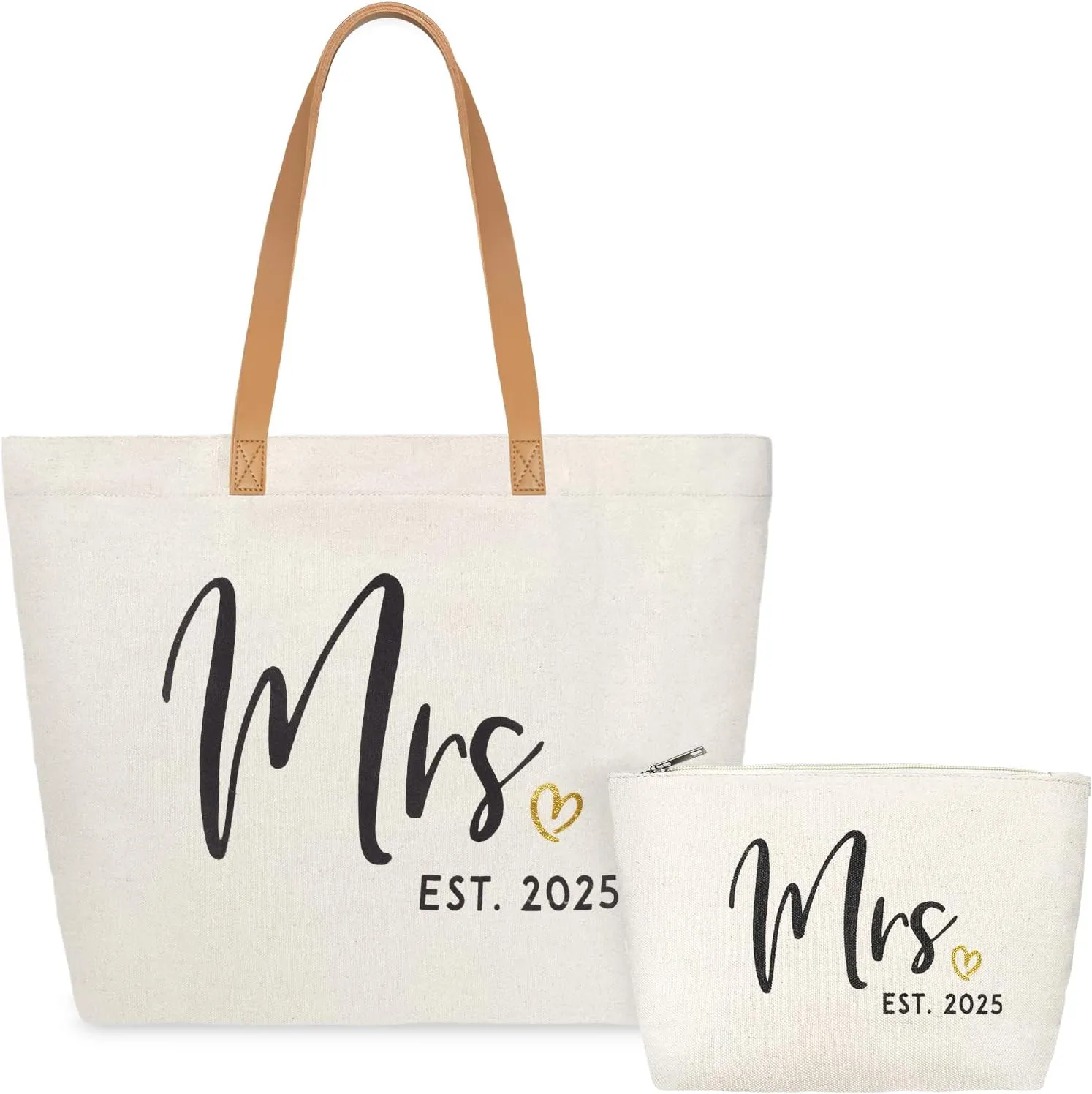 ELEGANTPARK Mrs Gifts Future Mrs. 2025 Bag Wedding Gifts for Bride Bridal Shower Bachelorette Party Honeymoon Travel Large Shoulder Bags Canvas Totes with Zipper Set of 2
