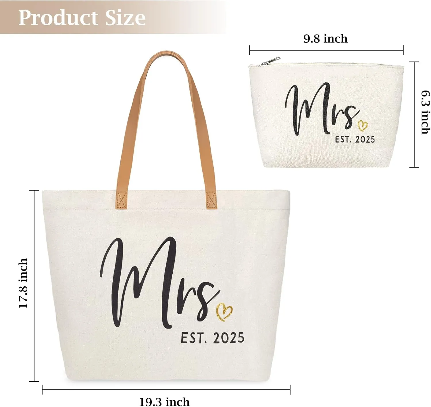 ELEGANTPARK Mrs Gifts Future Mrs. 2025 Bag Wedding Gifts for Bride Bridal Shower Bachelorette Party Honeymoon Travel Large Shoulder Bags Canvas Totes with Zipper Set of 2
