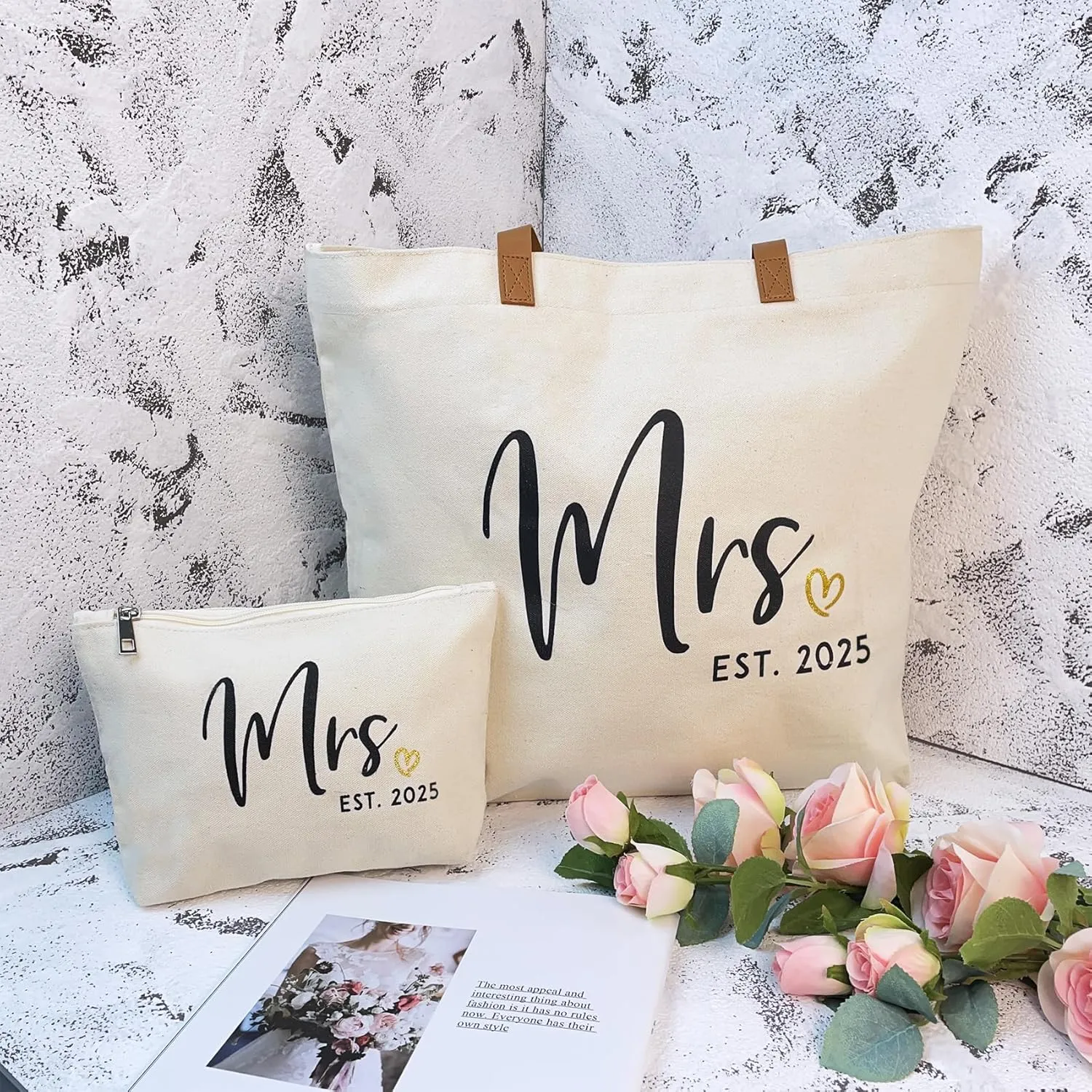 ELEGANTPARK Mrs Gifts Future Mrs. 2025 Bag Wedding Gifts for Bride Bridal Shower Bachelorette Party Honeymoon Travel Large Shoulder Bags Canvas Totes with Zipper Set of 2