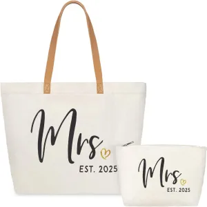 ELEGANTPARK Mrs Gifts Future Mrs. 2025 Bag Wedding Gifts for Bride Bridal Shower Bachelorette Party Honeymoon Travel Large Shoulder Bags Canvas Totes with Zipper Set of 2