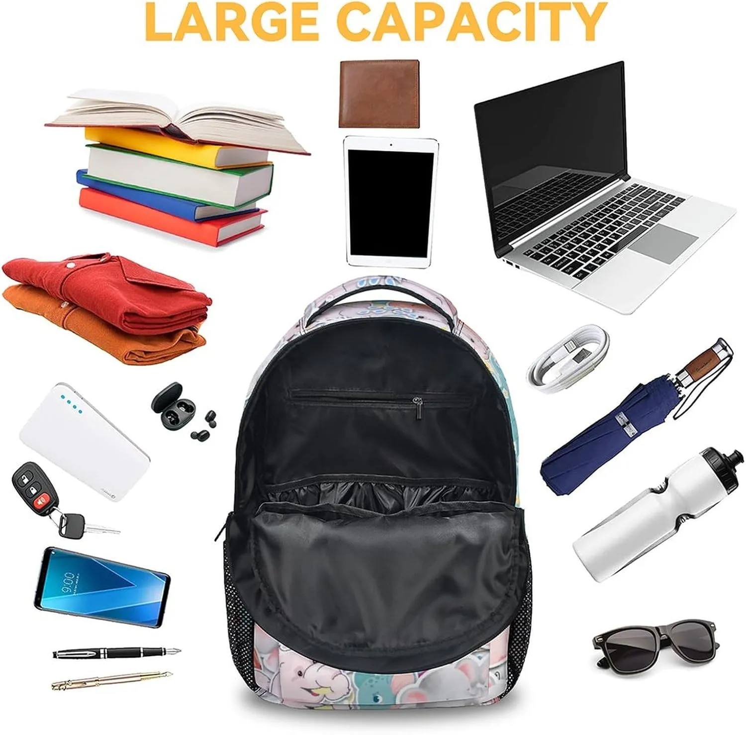 Elephant Backpacks for Girls, Boys - 16 Inch Cute Backpack for School - Large Capacity, Durable, Lightweight Bookbag for Kids Travel