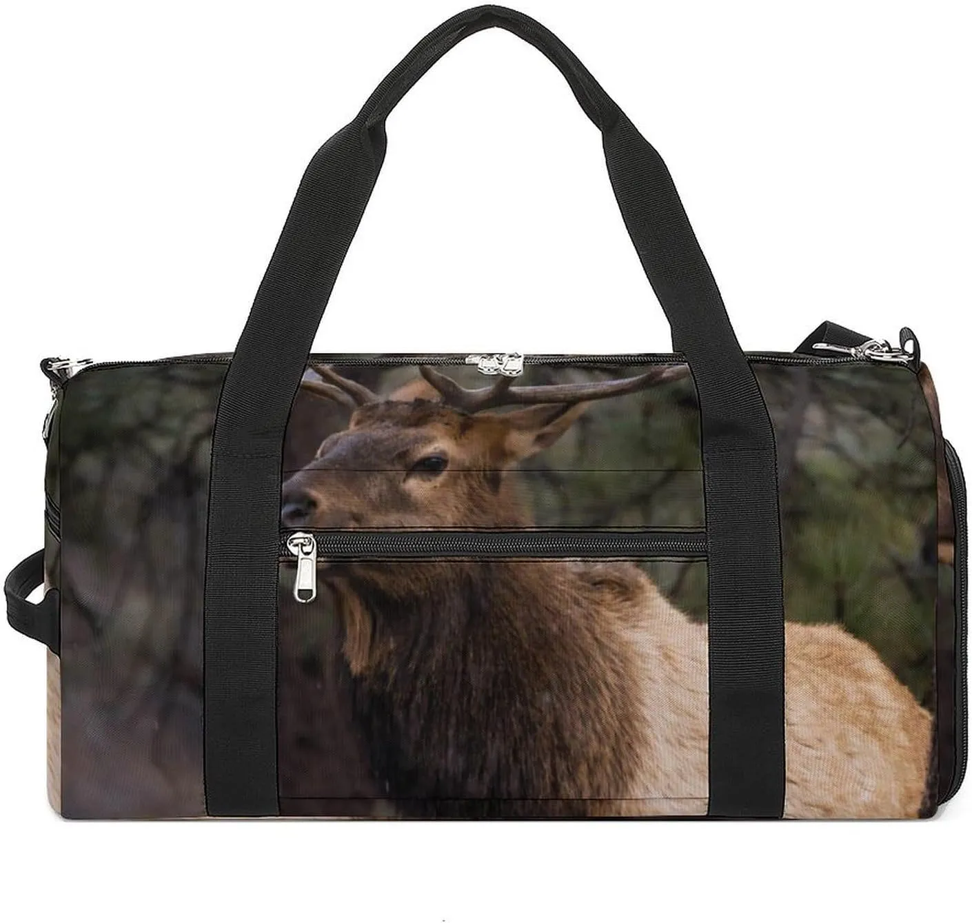 Elk Moose in The Forests Unisex Gym Bag Waterproof Sports Duffels Travel Gear With Laundry Shoe Compartment