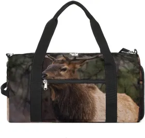 Elk Moose in The Forests Unisex Gym Bag Waterproof Sports Duffels Travel Gear With Laundry Shoe Compartment