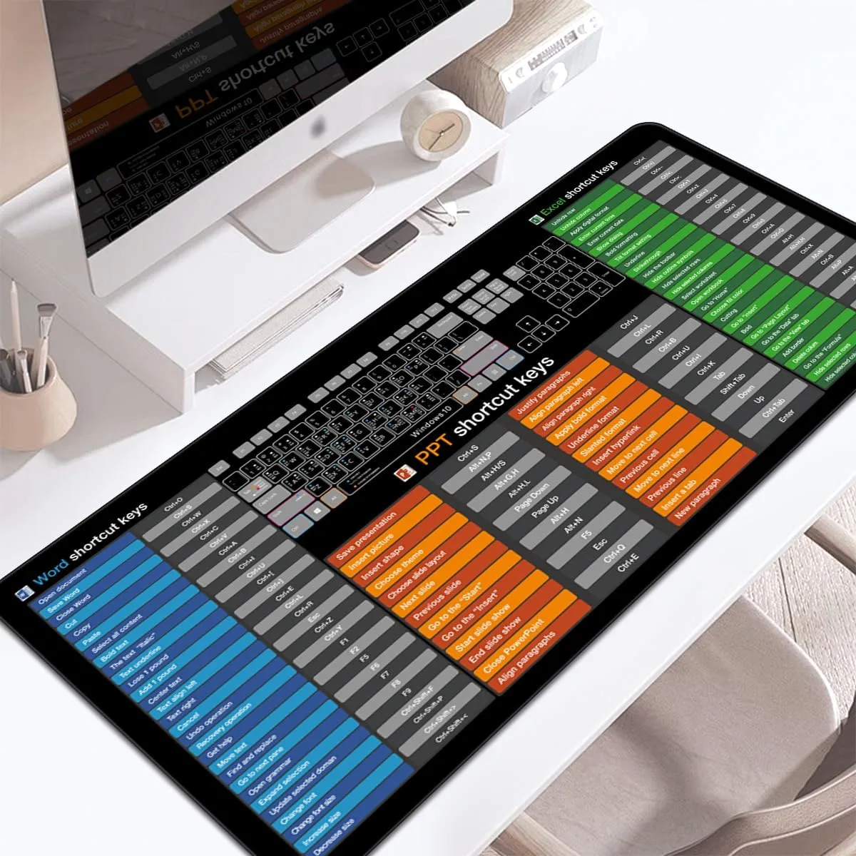 Excel/Word/PPT/Cheat Sheet Desk pad, Windows Large Gaming Office pc Mouse pad,Keyboard Shortcuts Mouse pad,Non-Slip Waterproof Desk mat,XL 31.4 x 11.8 in (TS1021)