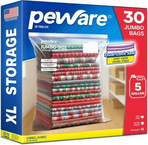 Extra Large 5 Gallon Zip Top Bags for Storage, Clear Plastic Bags for Clothes, Toys, Packing, Moving, and Organizing, 18"x24" [30 COUNT]
