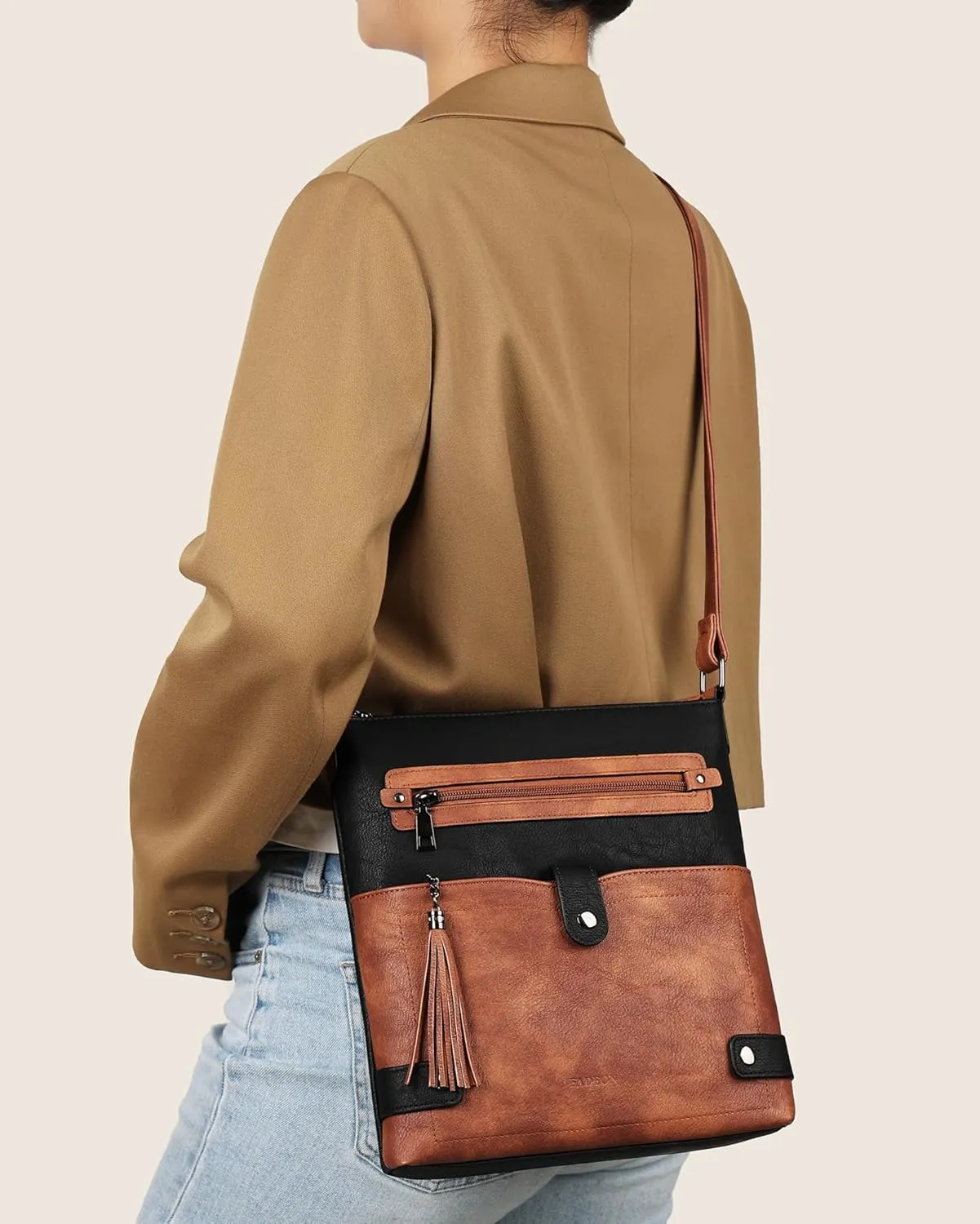 FADEON Crossbody Purses for Women Crossbody Bag, Designer Multi Pockets Shoulder Travel Purses with Tassel