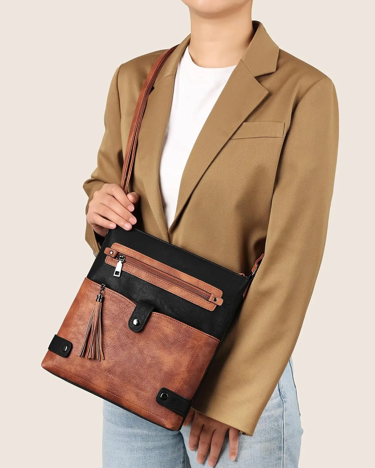 FADEON Crossbody Purses for Women Crossbody Bag, Designer Multi Pockets Shoulder Travel Purses with Tassel