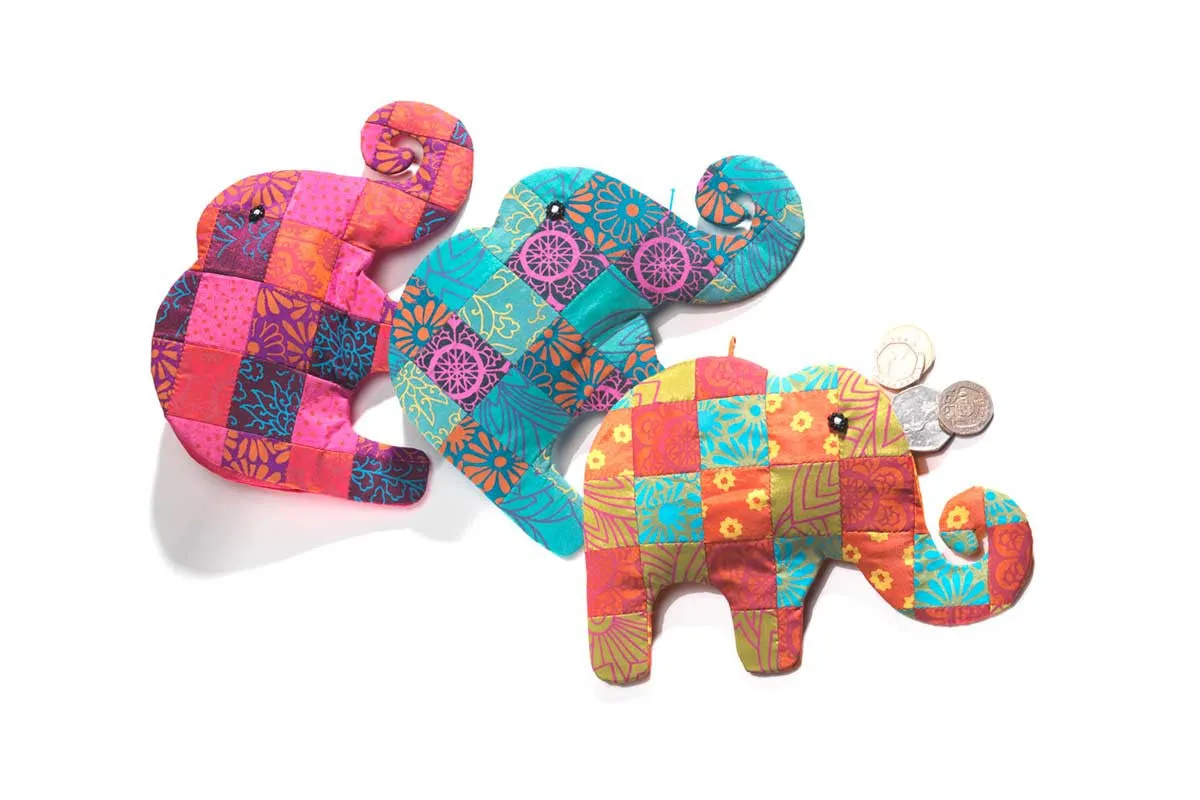 Fair Trade Naturally Printed Cotton Patchwork Elephant Purse