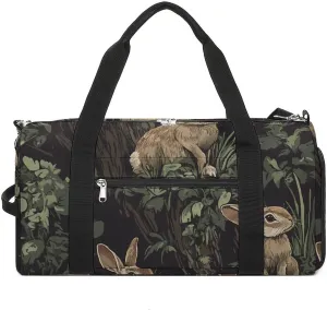 Fall Hunt Rabbits on Tree Stumps Unisex Gym Bag Waterproof Sports Duffels Travel Gear With Laundry Shoe Compartment