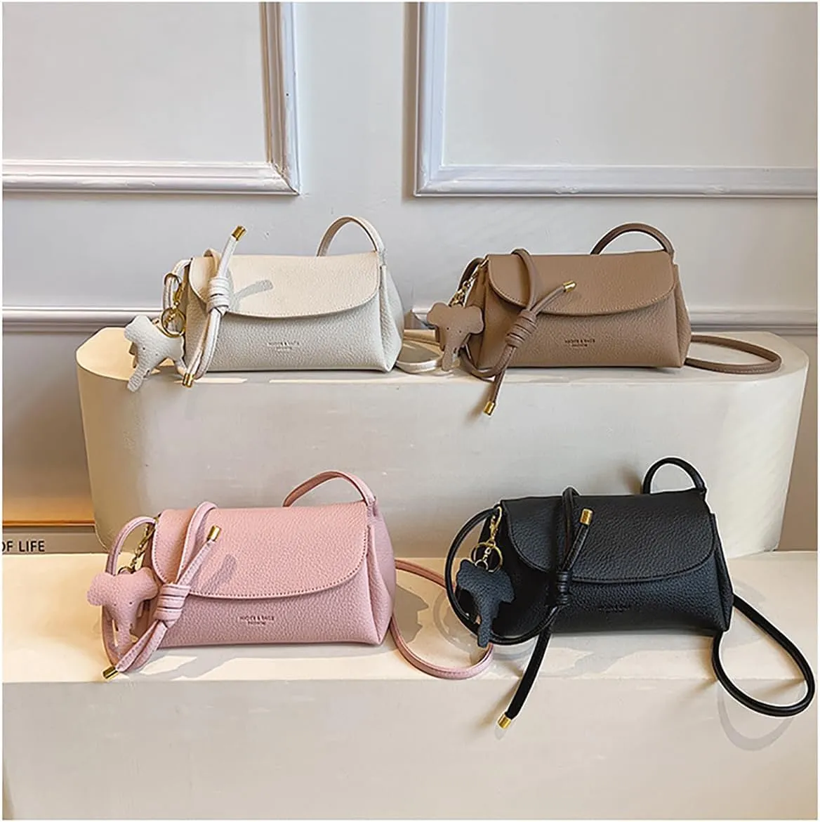 Fashion Crossbody Bag with Elephant Pendant, Women's Mini Stylish PU Crossbody Bag Adjustable Shoulder Bag