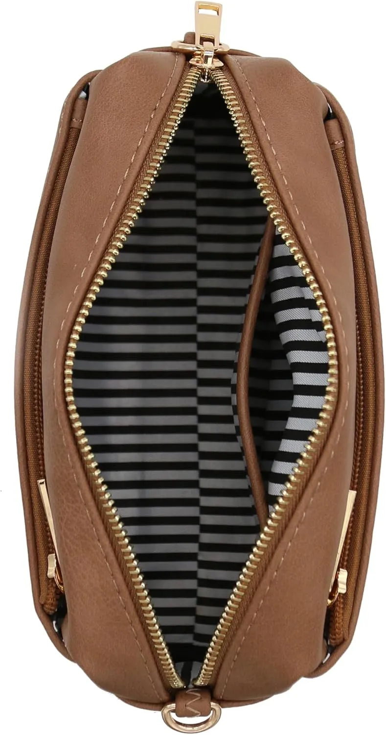 FashionPuzzle Triple Zip Small Crossbody Bag