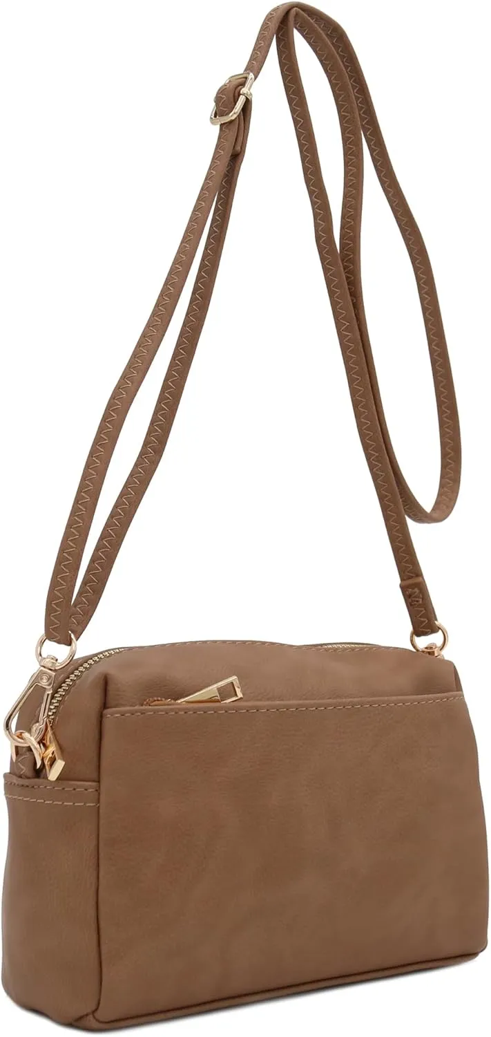 FashionPuzzle Triple Zip Small Crossbody Bag
