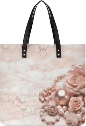 Faux Leather Hangbag for Women,Blush Rose Gold Print Tote Bags,Leather Big Purses And Handbags for Work Dating Travel Shopping