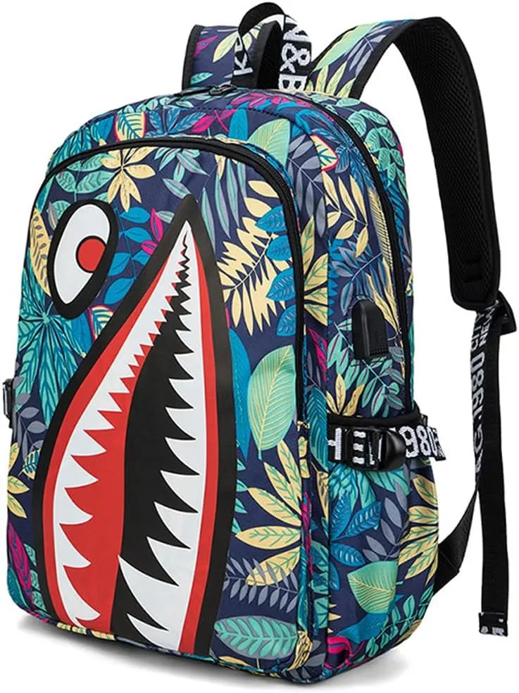 FENGJINRUHUA Shark Business USB Laptop Work Daypack Hiking Travel Shoulder Bags Camping Rucksack