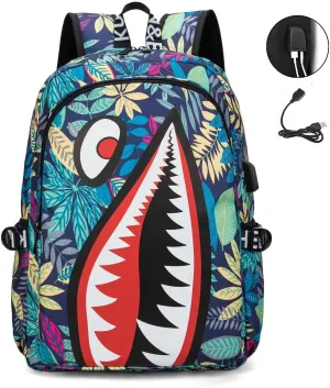 FENGJINRUHUA Shark Business USB Laptop Work Daypack Hiking Travel Shoulder Bags Camping Rucksack