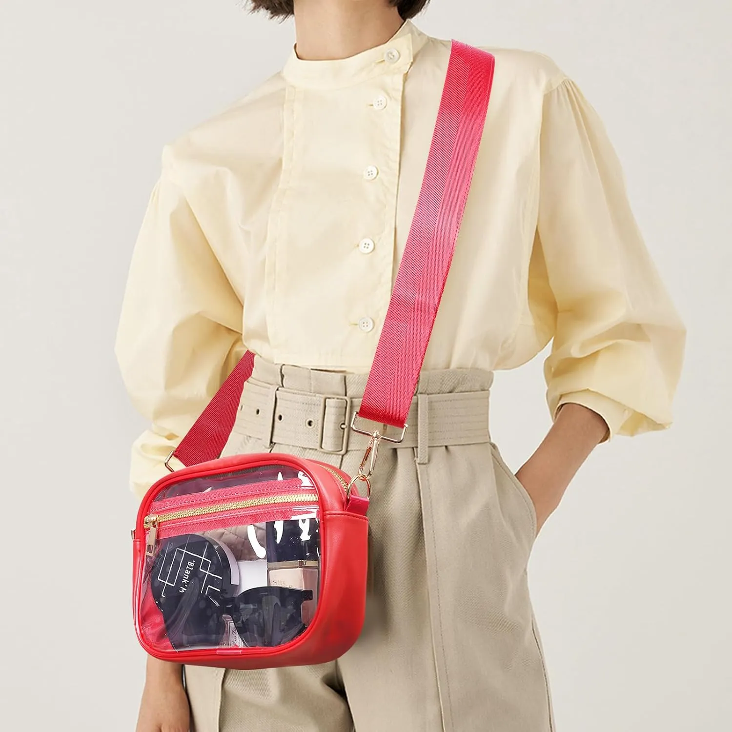 Fibrdoo Clear Bag Stadium Approved, Leather Clear Crossbody Purse Bag for Concerts Sports Events Festivals