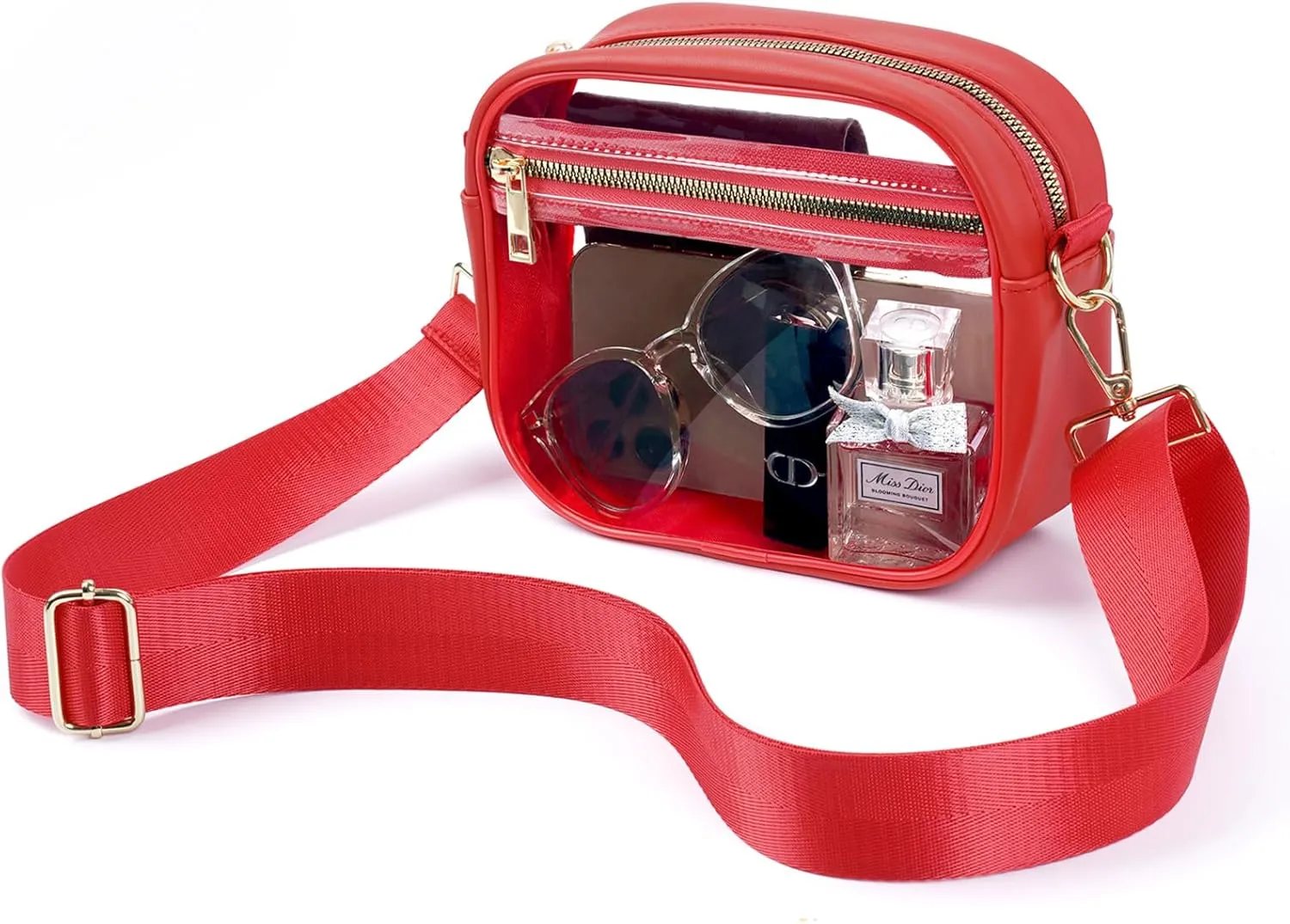 Fibrdoo Clear Bag Stadium Approved, Leather Clear Crossbody Purse Bag for Concerts Sports Events Festivals