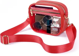 Fibrdoo Clear Bag Stadium Approved, Leather Clear Crossbody Purse Bag for Concerts Sports Events Festivals