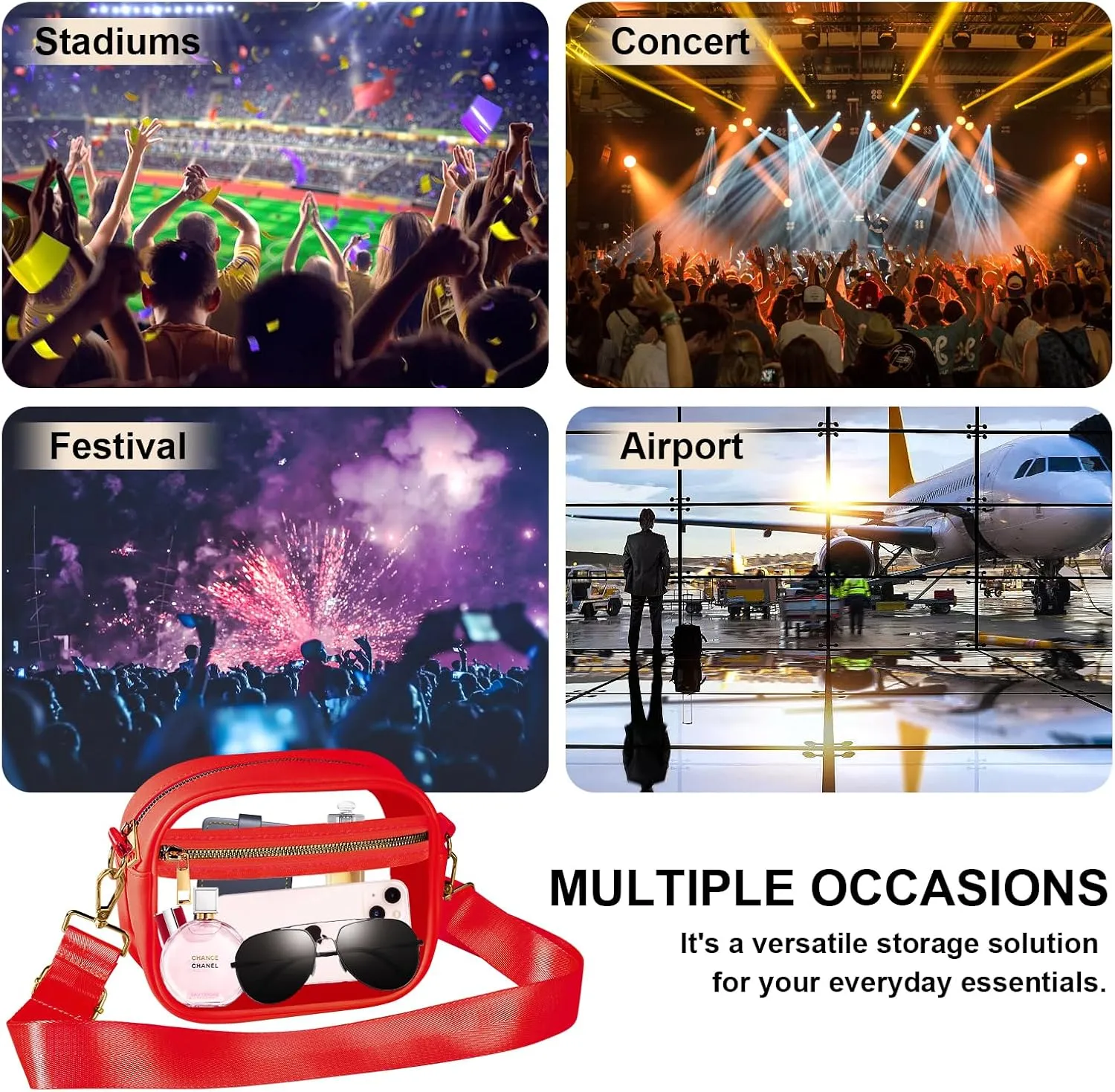 Fibrdoo Clear Bag Stadium Approved, Leather Clear Crossbody Purse Bag for Concerts Sports Events Festivals