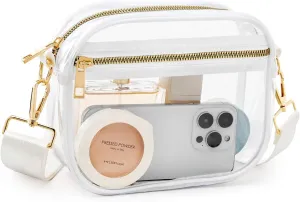 Fibrdoo Clear Bag Stadium Approved, Leather Clear Crossbody Purse Bag for Concerts Sports Events Festivals