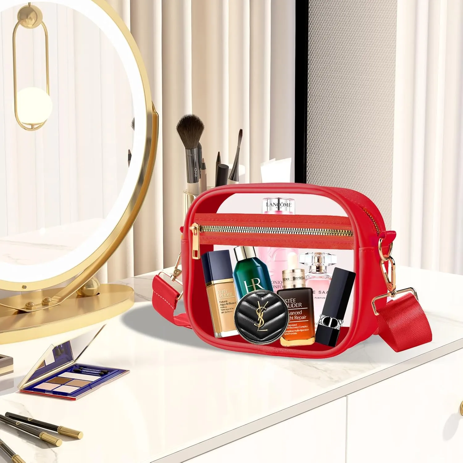 Fibrdoo Clear Bag Stadium Approved, Leather Clear Crossbody Purse Bag for Concerts Sports Events Festivals