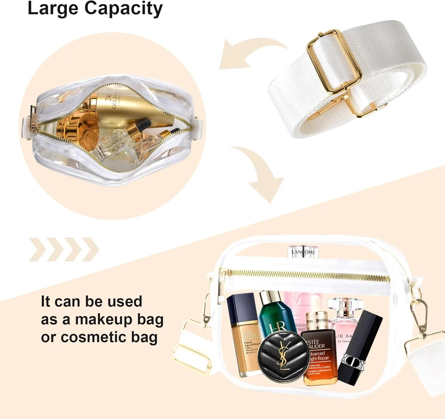 Fibrdoo Clear Bag Stadium Approved, Leather Clear Crossbody Purse Bag for Concerts Sports Events Festivals