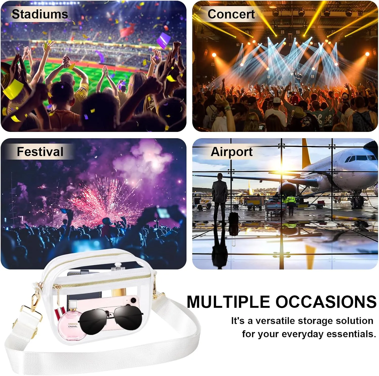 Fibrdoo Clear Bag Stadium Approved, Leather Clear Crossbody Purse Bag for Concerts Sports Events Festivals