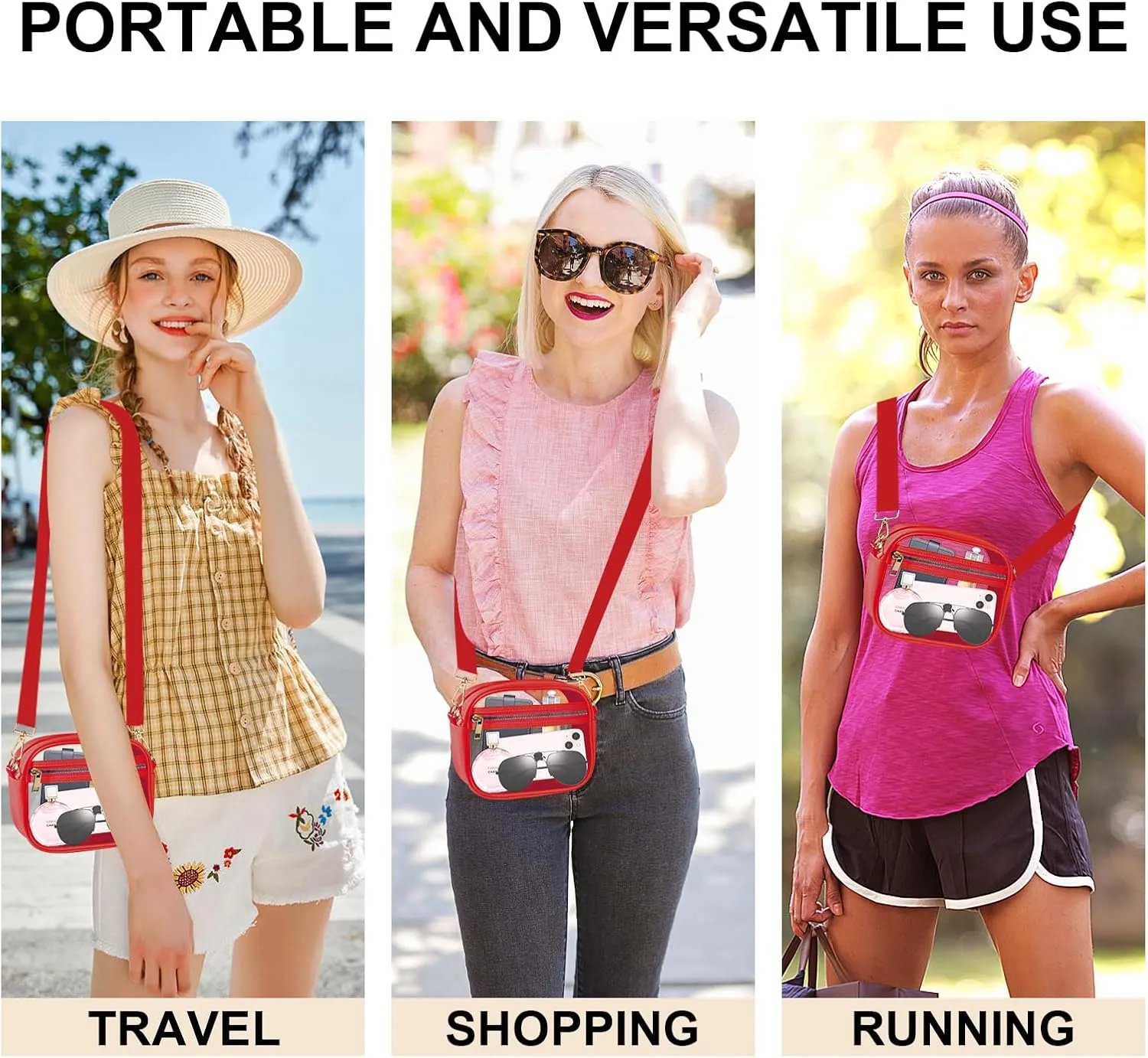 Fibrdoo Clear Bag Stadium Approved, Leather Clear Crossbody Purse Bag for Concerts Sports Events Festivals