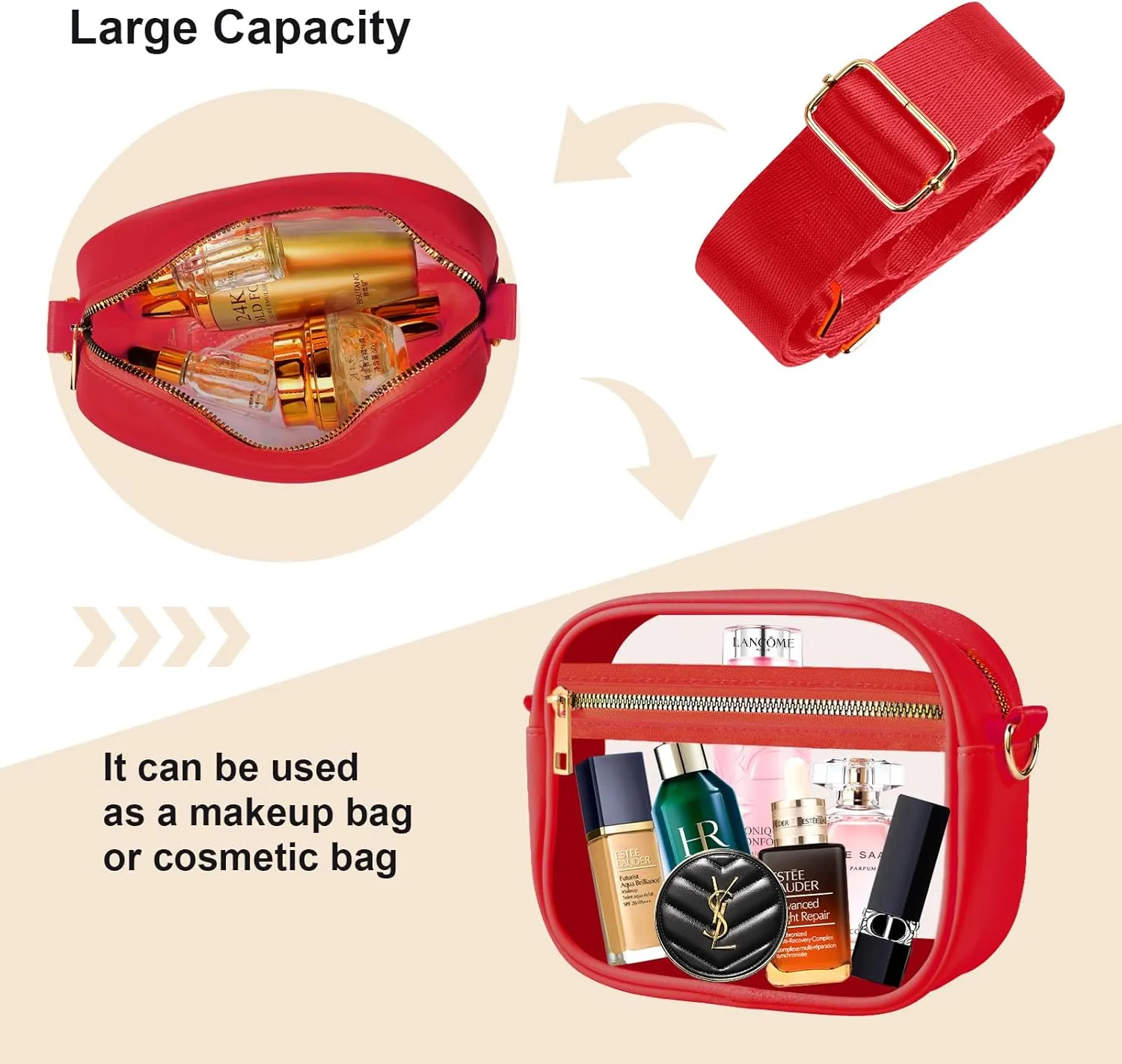 Fibrdoo Clear Bag Stadium Approved, Leather Clear Crossbody Purse Bag for Concerts Sports Events Festivals