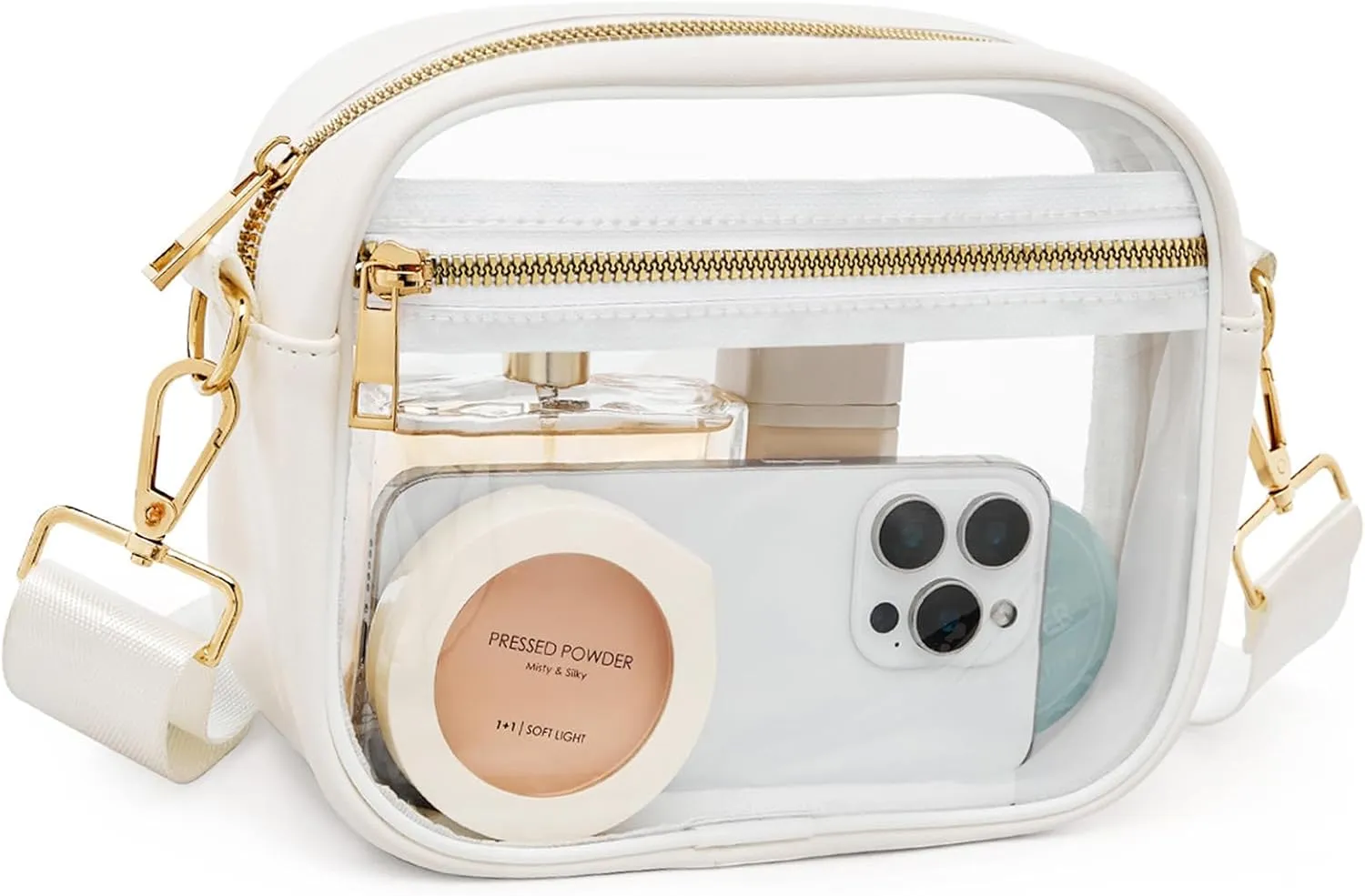 Fibrdoo Clear Bag Stadium Approved, Leather Clear Crossbody Purse Bag for Concerts Sports Events Festivals