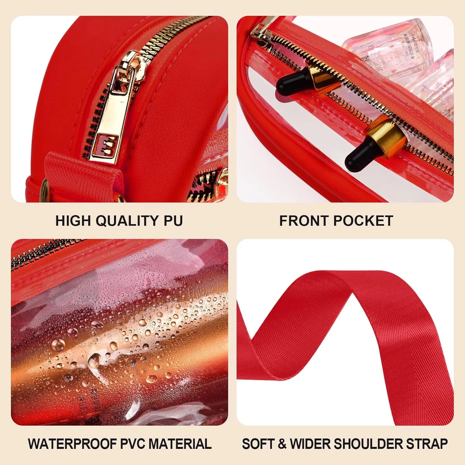 Fibrdoo Clear Bag Stadium Approved, Leather Clear Crossbody Purse Bag for Concerts Sports Events Festivals
