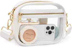 Fibrdoo Clear Bag Stadium Approved, Leather Clear Crossbody Purse Bag for Concerts Sports Events Festivals